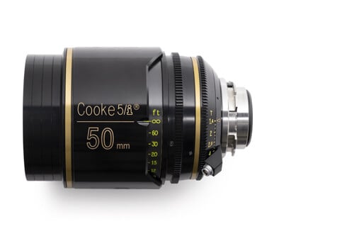 Side view of a 50mm focal length Cooke 5/I lens